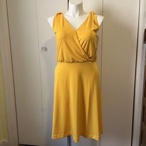 Ann Taylor Wrap Front Shoulder Tie Career Special Occ Dress Yellow Gold Sz L NWT